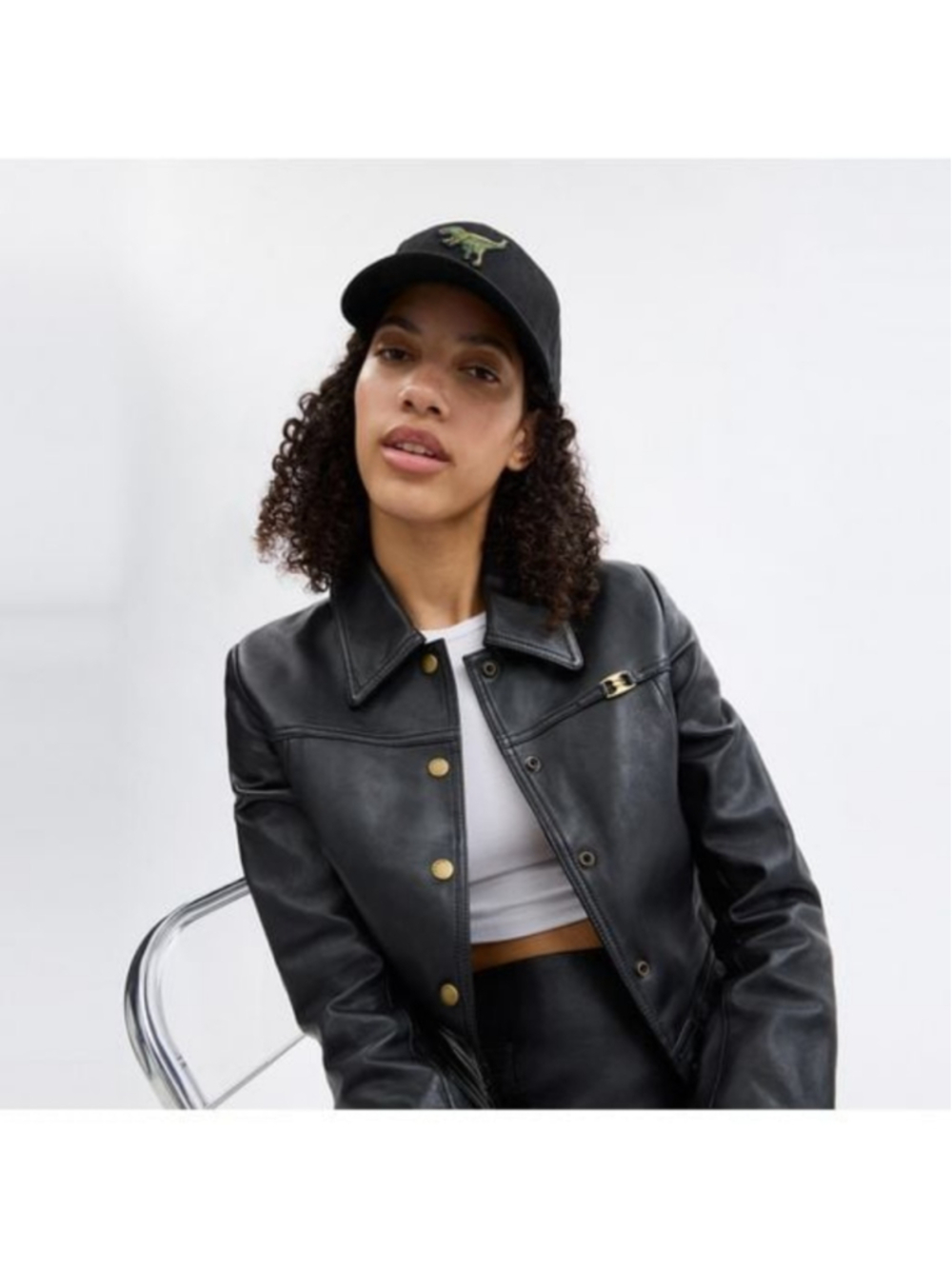 Coach Black Rexy Patch Baseball Hat embroidered designer mascot sz M/L new NWT
